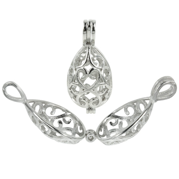 Oval Filigree Cage Pendant in Sterling Silver for (approx.) 10mm Stones