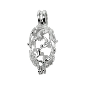 Floral Motif Cage Pendant with Incorporated Bail in Sterling Silver 8x15mm