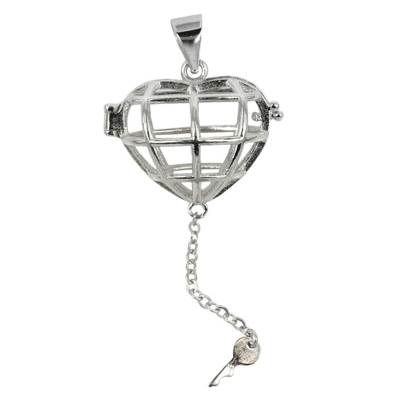 Locked Heart Cage Pendant with Incorporated Bail in Sterling Silver 10mm