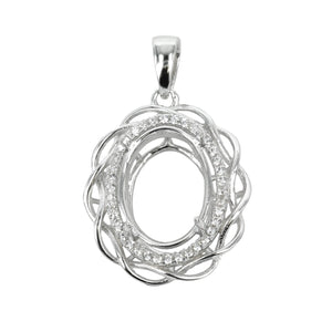 Oval Pendant with Twisty Wire Cubic Zirconias Set Frame and Soldered Loop and Bail in Sterling Silver 10x12mm