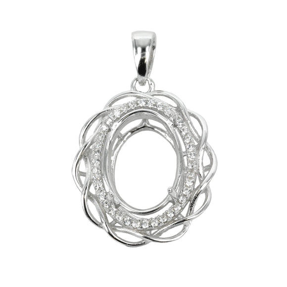 Oval Pendant with Twisty Wire Cubic Zirconias Set Frame and Soldered Loop and Bail in Sterling Silver 10x12mm