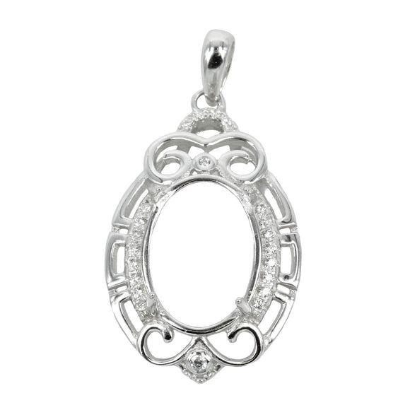 Oval Pendant Cubic Zirconias Embellished Frame and Soldered Loop and Bail in Sterling Silver 10x14mm