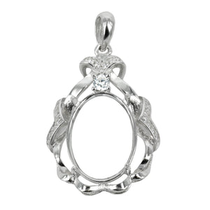 Oval Pear Shape Pendant with Cubic Zirconias Set Chevron Frame and Soldered Loop and Bail in Sterling Silver 12x16mm