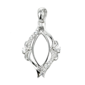 Elegant Cubic Zirconia Set Marquise Pendant with Soldered Loop and Bail in Sterling Silver 8x16mm