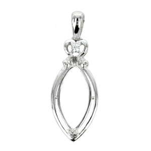 Marquise Cubic Zirconia Set Pendant with Soldered Loop and Bail in Sterling Silver 8x16mm