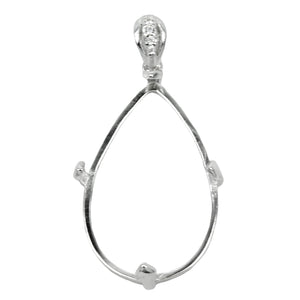 Classic Pear Frame Pendant with Arrowhead Style Prongs and Soldered Loop and Cubic Zirconia Set Bail in Sterling Silver 16x23mm