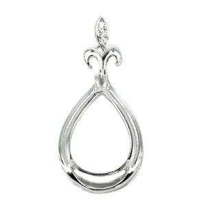 Frame Pear Shaped Pendant Set Soldered Loop and Cubic Zirconia Set Bail in Sterling Silver 10x15mm