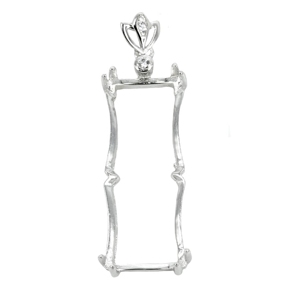 Rectangle Pendant Set with Cubic Zirconias and Soldered Loop and Bail in Sterling Silver 10x25mm