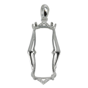 Rectangle Pendant Set with Cubic Zirconias-Set Chevrons and Soldered Loop and Bail in Sterling Silver 10x25mm