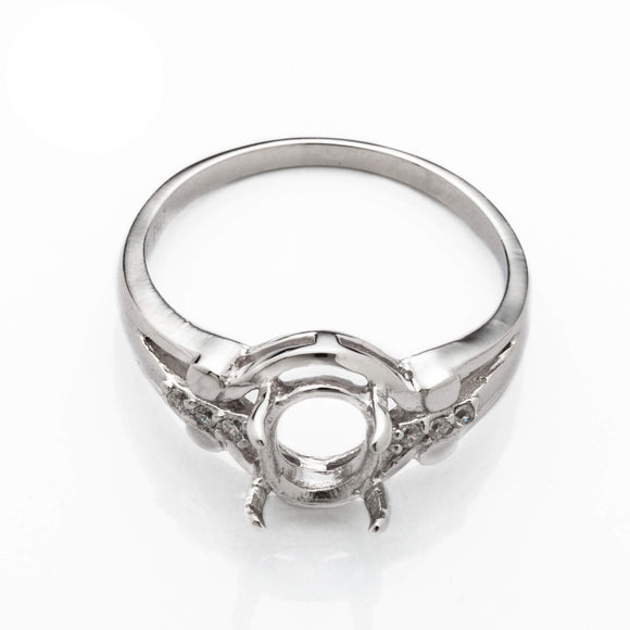 Hollow and Tapered Ring with Cubic Zirconia Inlays and Oval Prongs Mounting in Sterling Silver 6x8mm