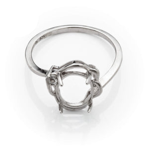 Dolly Cross-Over Ring with Cubic Zirconia Inlays and Oval Prongs Mounting in Sterling Silver 8x9mm