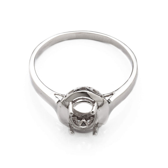 Ring with Oval Prongs Mounting in Sterling Silver 6x7mm