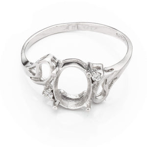 Unique Hollow Motif Ring with Cubic Zirconia Inlays and Oval Prongs Mounting in Sterling Silver 7x9mm