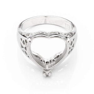 Heart Ring with Heart Mounting in Sterling Silver 13x14mm