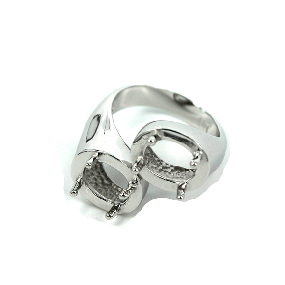 Two-Stone Ring with Oval Prongs Mountings in Sterling Silver 6x8mm