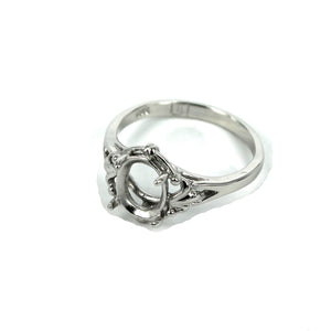 Fleur de Lys Ring with Oval Prongs Mounting in Sterling Silver 6x8mm