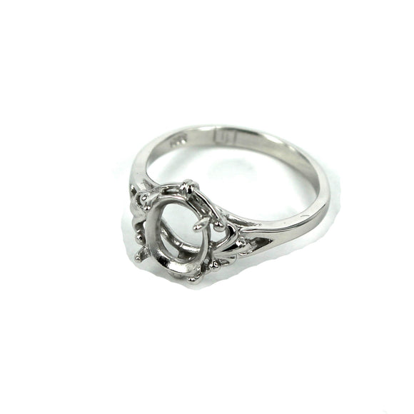 Fleur de Lys Ring with Oval Prongs Mounting in Sterling Silver 6x8mm