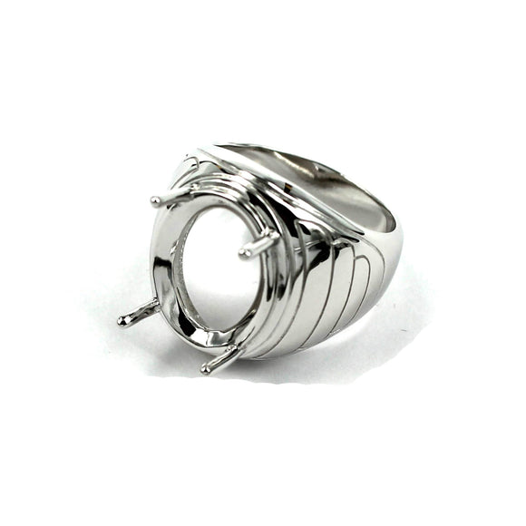 Patterned Ring with Oval Prongs Mounting in Sterling Silver 14x17mmPatterned Ring with Oval Prongs Mounting in Sterling Silver 14x17mm