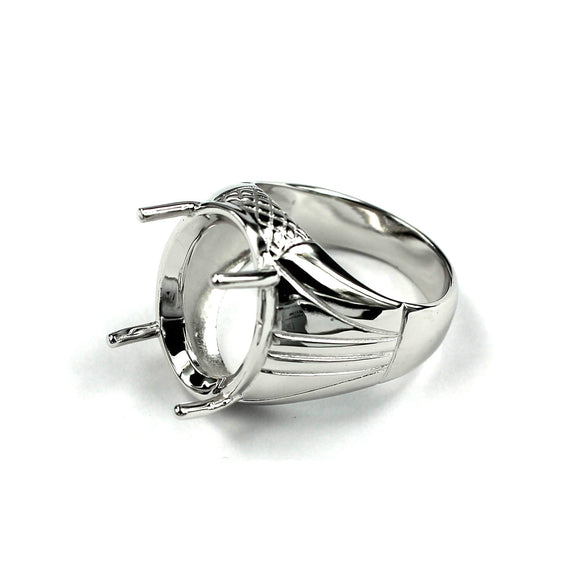 Patterned Ring with Oval Prongs Mounting in Sterling Silver 16x21mm