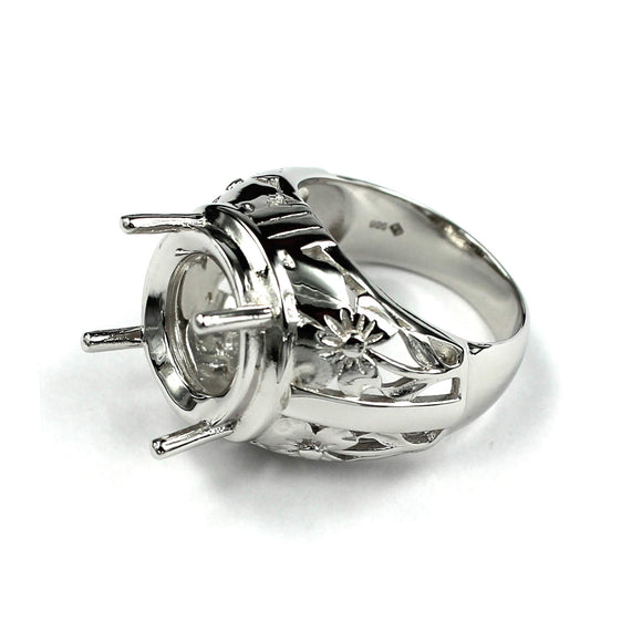 Hollow Floral Ring with Round Prongs Mounting in Sterling Silver 16mm