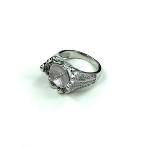 Unique Ring with Cubic Zirconia Inlays and Cup and Peg Mounting in Sterling Silver 9mm