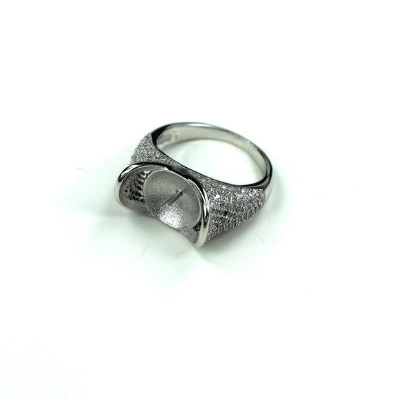 Ring with Cubic Zirconia Inlays and Cup and Peg Mounting in Sterling Silver 10mm