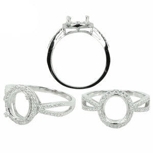 Micro-Pavé Band &amp; Halo Ring with Oval Prong Mounting in Sterling Silver for 8x10mm Stones