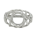 Patterned Ring Setting with CZ's and Round Prongs Mounting in Sterling Silver 9mm