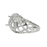 Patterned Ring Setting with CZ's and Round Prongs Mounting in Sterling Silver 9mm