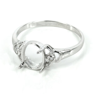 Elegant Framed Oval Ring Setting with CZ's and Oval Prongs Mounting in Sterling Silver 6x9mm