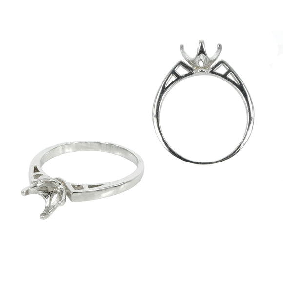 Solitaire Ring with 4 Prongs in Sterling Silver for 8mm Stones