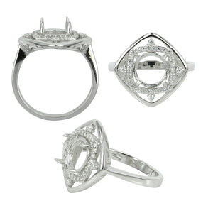 Square Halo & Frame Ring in Sterling Silver for 8mm Round Stones