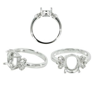 CZ Accented Oval Ring in Sterling Silver for 7x9mm Oval Stones