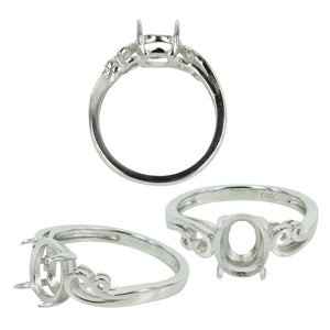 Flourish Split Shank Ring in Sterling Silver for 6x8mm Oval Stones