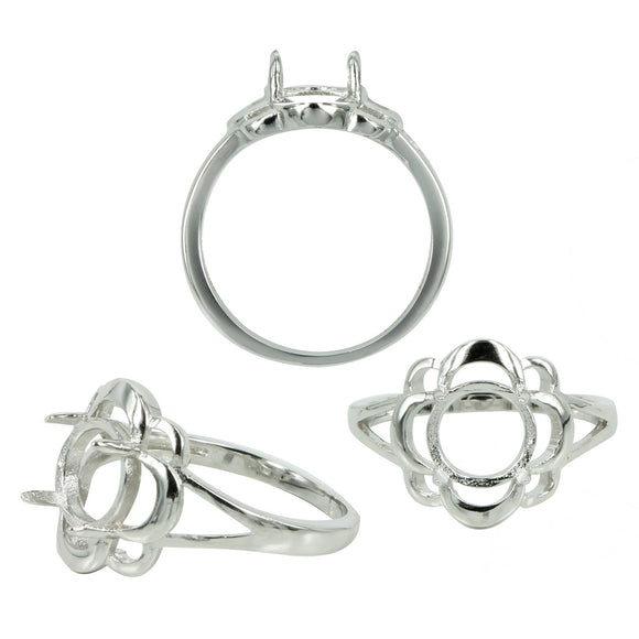 Stacked Semicircles Split Shank Ring in Sterling Silver for 8mm Round Stones