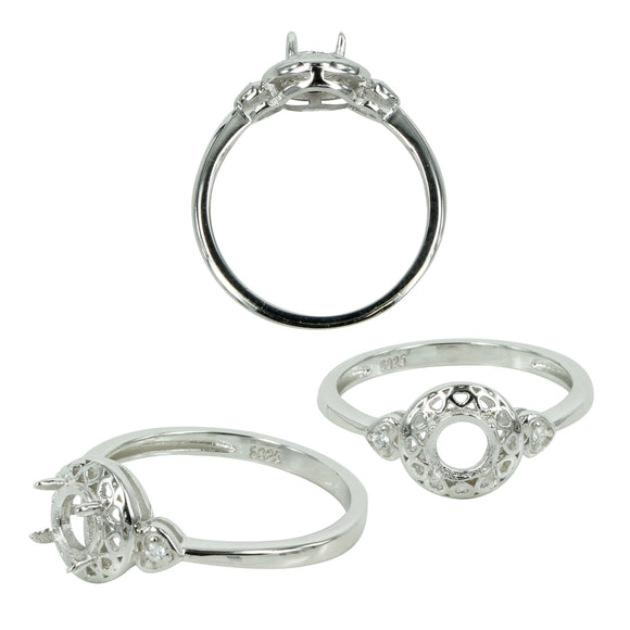 Hearts Halo Ring in Sterling Silver for 5mm Round Stones