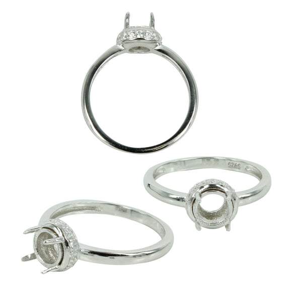 CZ Side Halo Ring in Sterling Silver for 6mm Round Stones