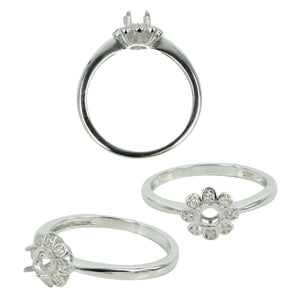 CZ Petals Flower Ring in Sterling Silver for 4mm Round Stones