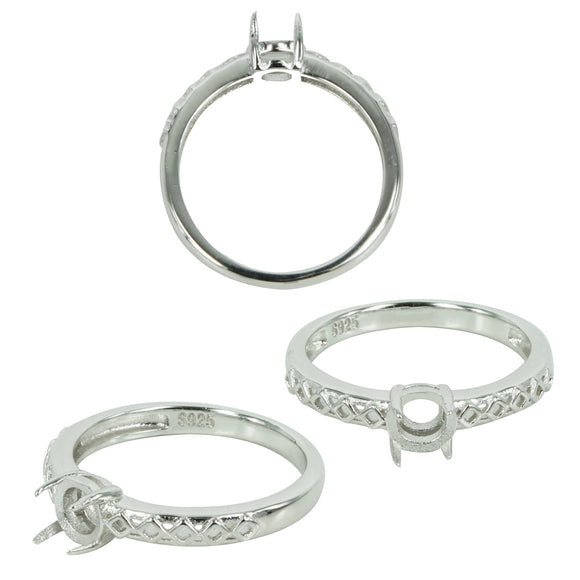 Harlequin Shoulders Ring in Sterling Silver for 4mm Round Stones