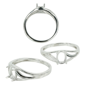 Triple Split Shank Ring in Sterling Silver for 5x7mm Oval Stones