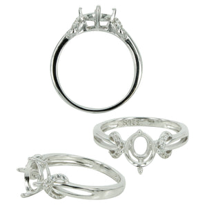 Semi-Split Shank Ring in Sterling Silver with CZ Accents for 7mm Round Stones