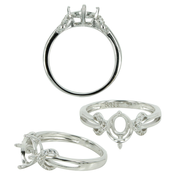 Semi-Split Shank Ring in Sterling Silver with CZ Accents for 7mm Round Stones