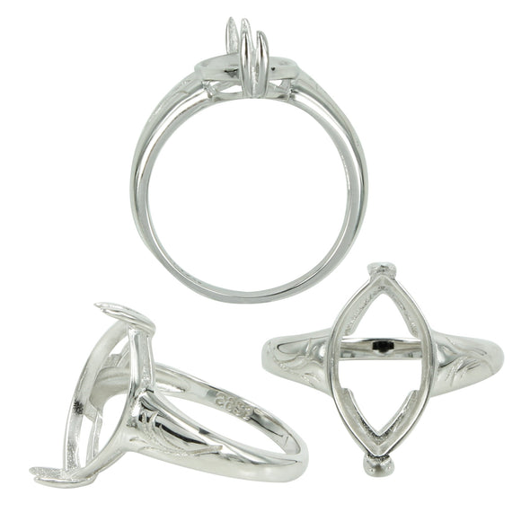 Tapered Band Marquise Ring in Sterling Silver for 9x14mm Stones