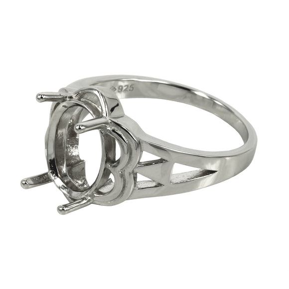 Unique Motif Ring with Oval Prongs Mounting in Sterling Silver - Various Sizes