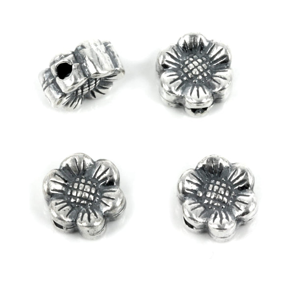 Flower Bead in Sterling Silver 9x5mm