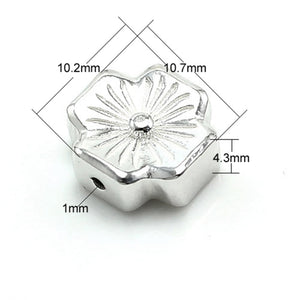 Four-sided Hollow Floral Bead in Sterling Silver 10.7x10.3x4.3mm