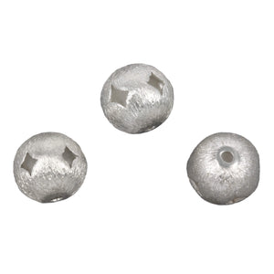 Brushed Texture Round Bead With Diamond Cutaways in Sterling Silver 10x10x9mm