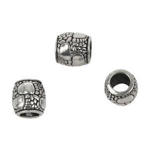 Footprints Patterned Barrel Tube Bead in Sterling Silver 10x9mm