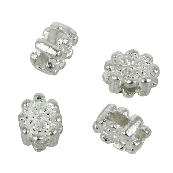 Flower Patterned Slider Bead in Sterling Silver 6x8x4mm