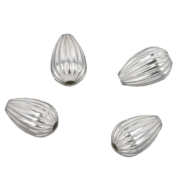 Corrugated Teardrop Bead in Sterling Silver 11x7x7mm